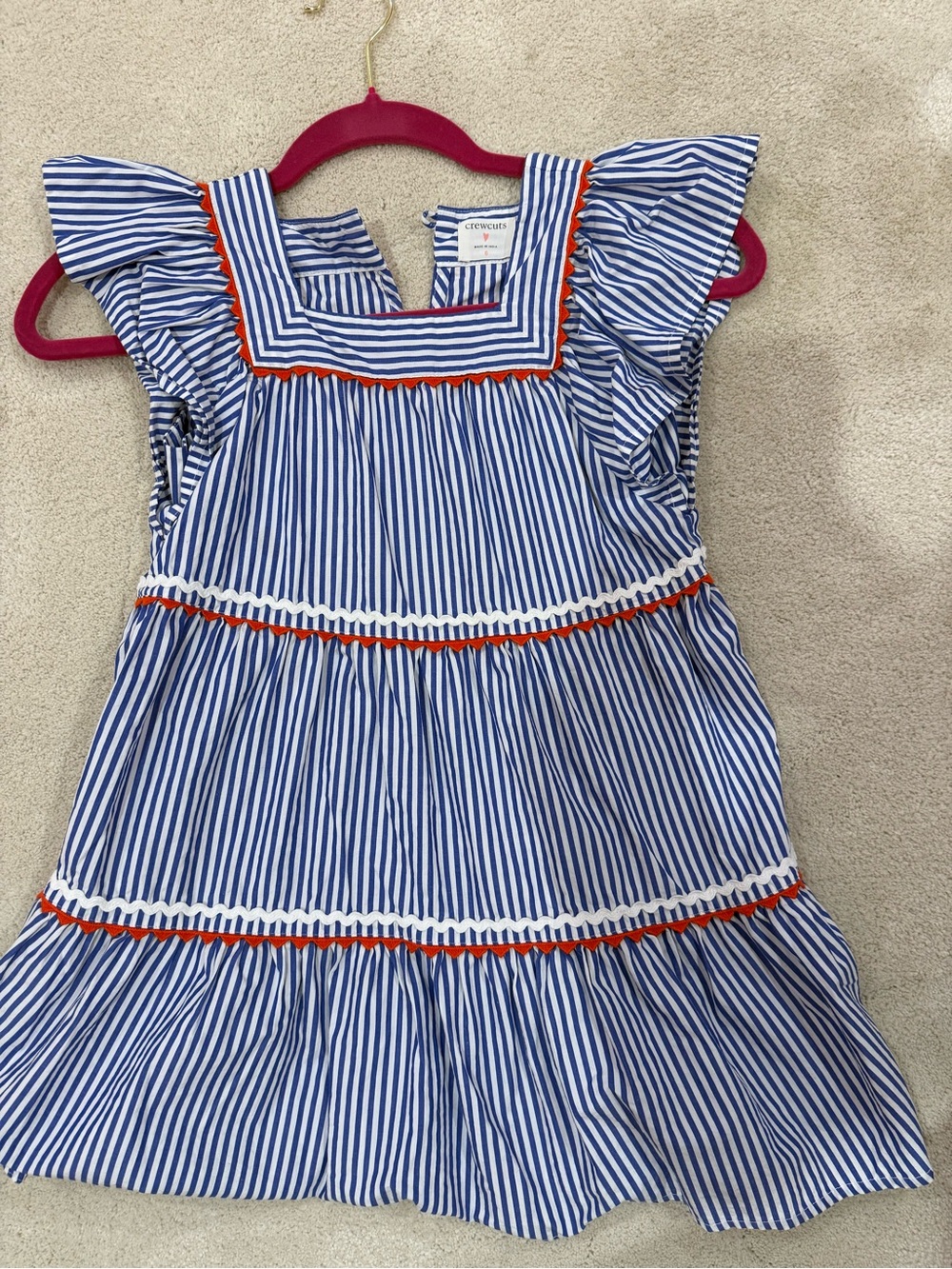 Crewcuts Blue and White Striped Dress with Red Trim size 6